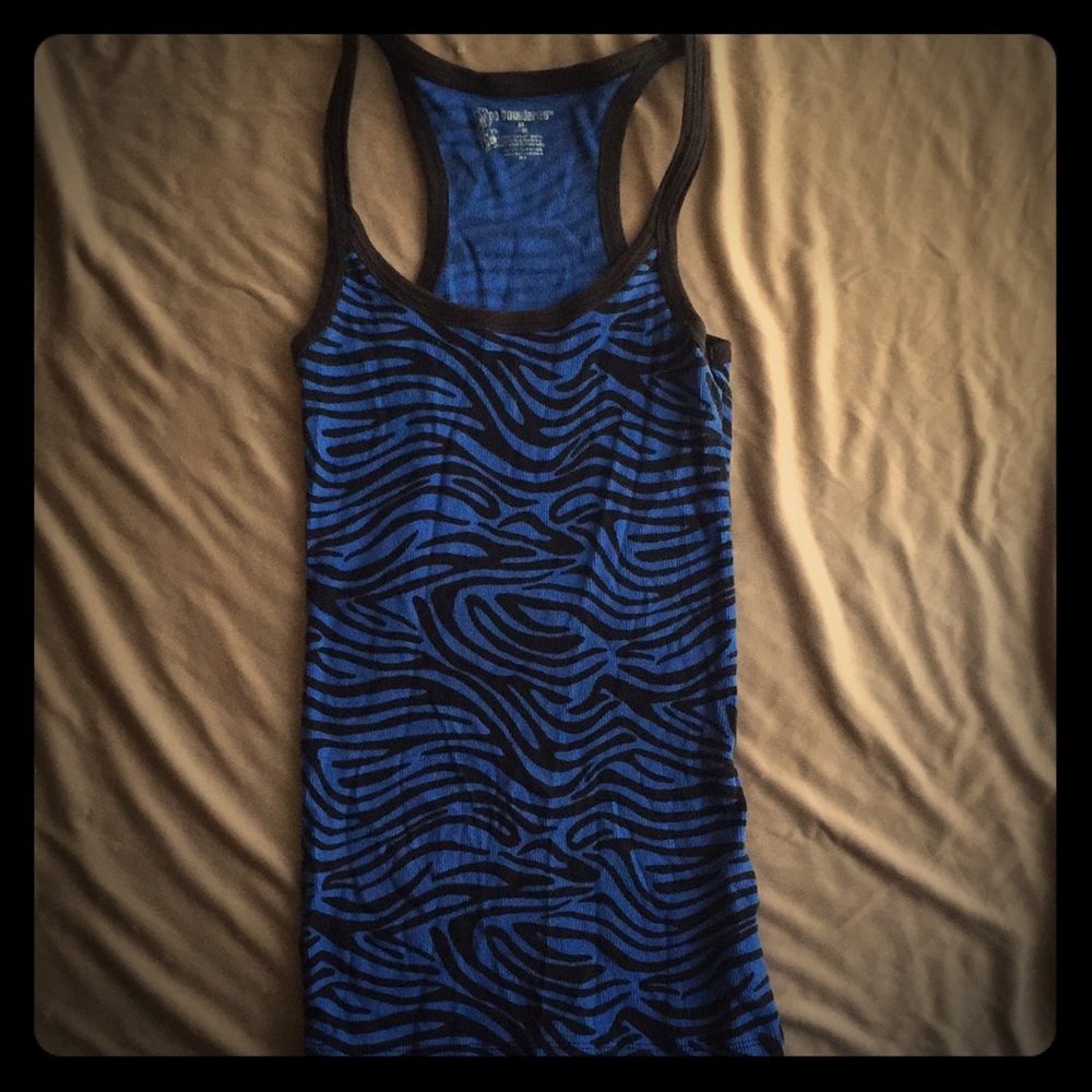 Blue and black patterned tank top.